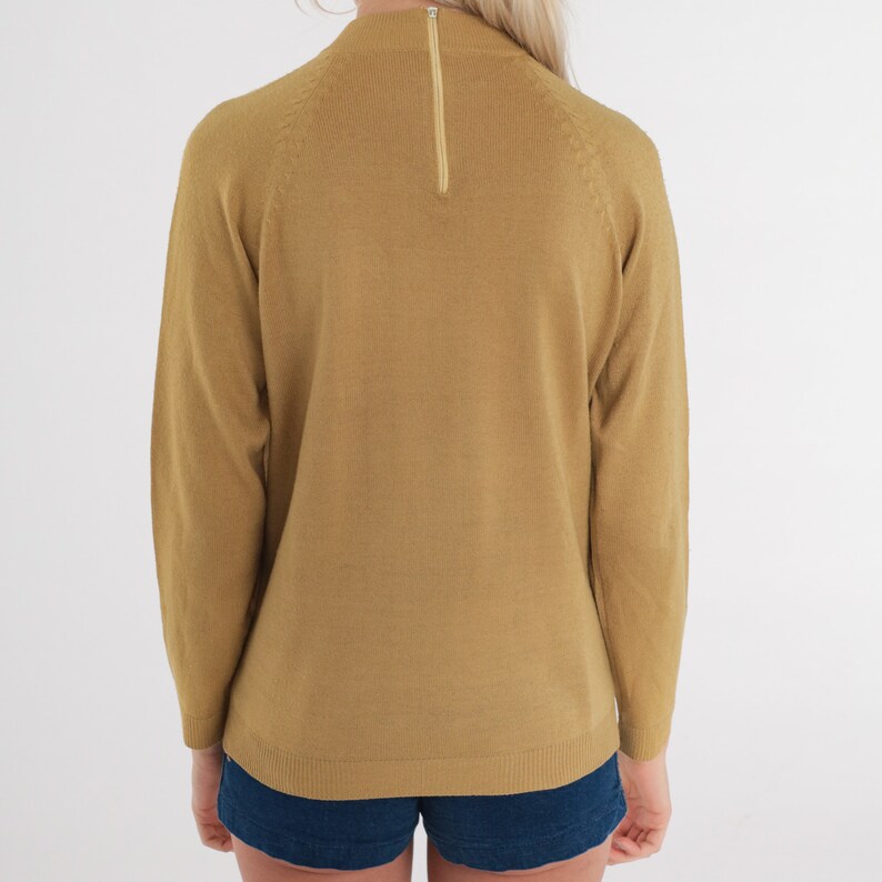 Mustard Yellow Sweater 70s Knit Sweater Lightweight Mock Neck Sweater Raglan Sleeve Pullover Jumper Plain 1970s Vintage Medium image 6