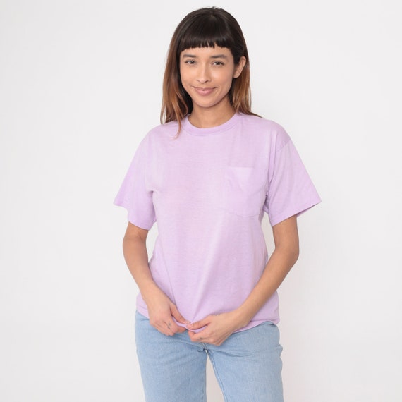 Lavender Pocket Tee 90s Light Purple T Shirt Retro Plain TShirt Solid T-Shirt Minimalist Crewneck Top Basic Shirt Vintage 1990s Medium