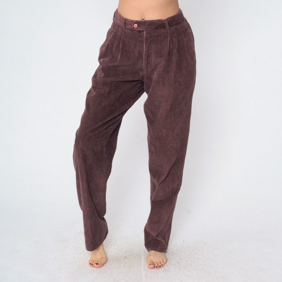 Pleated Corduroy Pants 90s Trousers High Waisted Rise Trousers Mom Pants Straight Tapered Leg Preppy Basic Plain Vintage 1990s Medium 32