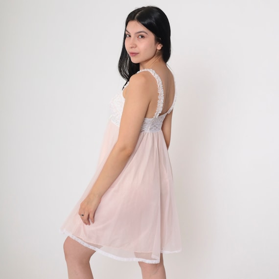 Pink Lace Nightgown 70s Olga Lingerie Mini Dress … - image 3