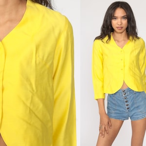 Yellow Blazer 60s Mod Jacket Cropped Button Up Crop Short 60s Preppy Bright Vintage 70s Vibrant Women Coat Small S