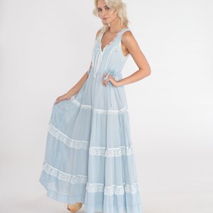 70s Gunne Sax Dress Baby Blue Sundress Prairie Maxi Bohemian Lace up ...