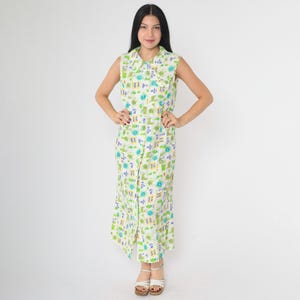 Vintage 90s Floral Dress White Summer Grunge Rayon Ankle Length Midi Sundress Button Up Boho 1990s Collared Sheath Sleeveless Medium M