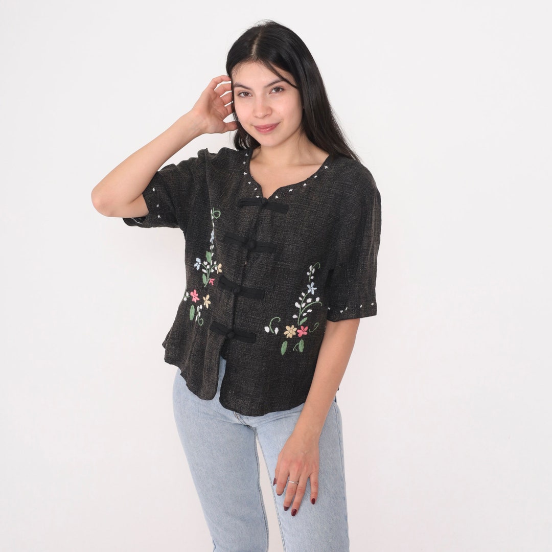 90s Embroidered Floral Top