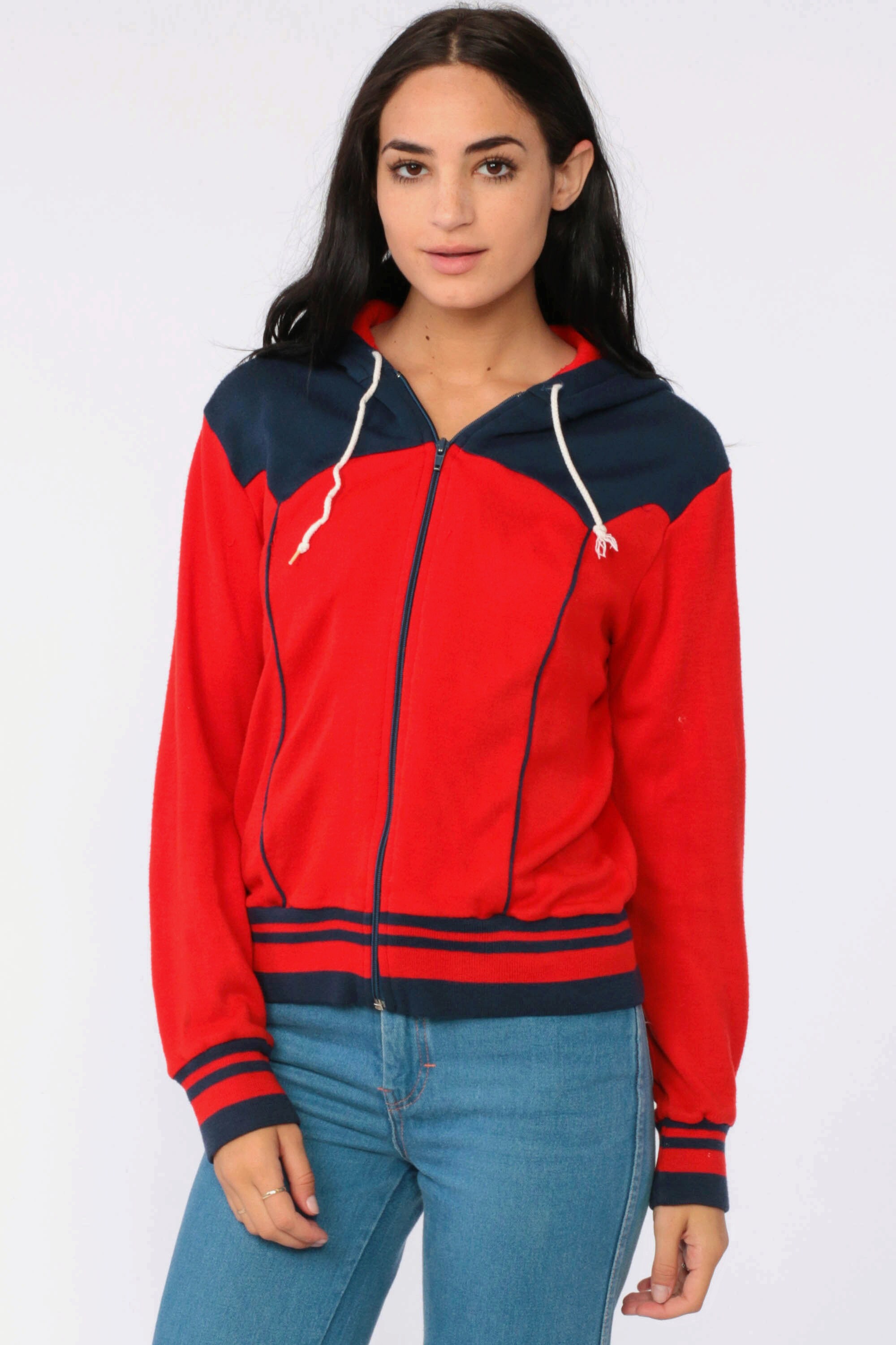 Hooded Track Jacket 80s Hoodie Sweatshirt Zip Up Sweatshirt Retro ...