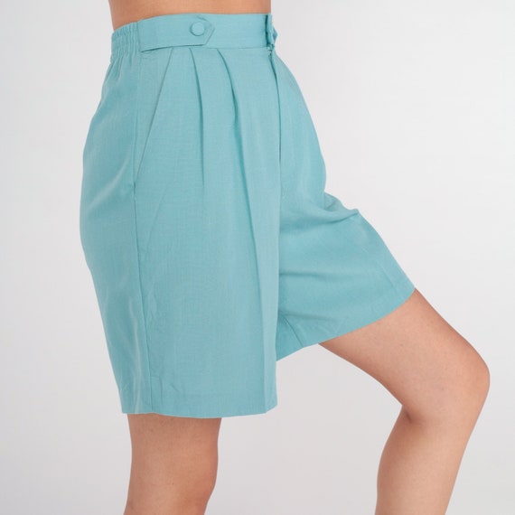 Blue Trouser Shorts 80s Pleated Mom Shorts High W… - image 4