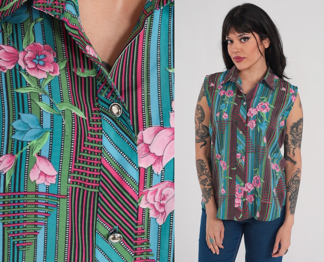 70's Southwestern Floral and Arrow Print Button Up