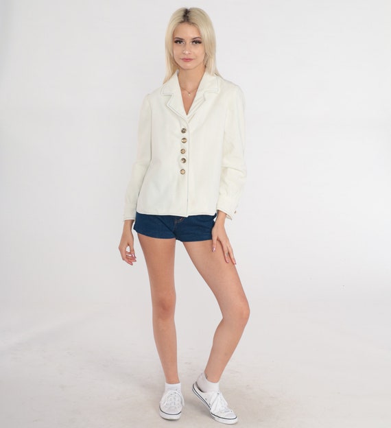 White Button Up Shirt 70s Blouse Vintage Plain To… - image 3