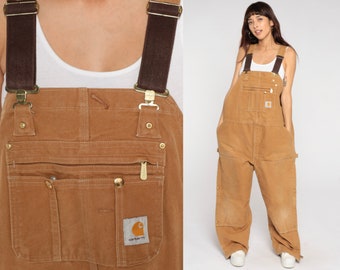 Y2k Carhartt Overalls Brown Insulated Coveralls Cargo Dungarees Workwear Jumpsuit Pants Retro Utility Vintage 00s Mens Extra Large 48 x 30