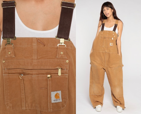 Y2k Carhartt Overalls Brown Insulated Coveralls Cargo Dungarees Workwear Jumpsuit Pants Retro Utility Vintage 00s Mens Extra Large 48 x 30