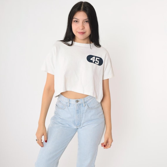 Vintage Champion Shirt 80s Athletic Crop Top Number 45 Athletic Shirt Sports Tee Retro Shirt White Graphic 1980s Medium