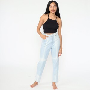 Bleach Dyed Mom Jeans 27 Faded Skinny Jeans High Waist Jeans 80s High Waisted Denim Pants 90s Vintage Light Blue Small