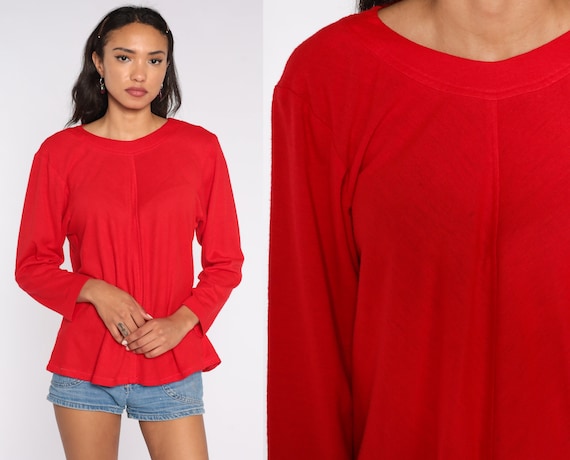 70s Red Shirt Trapeze Shirt 70s Blouse Tent Top B… - image 1