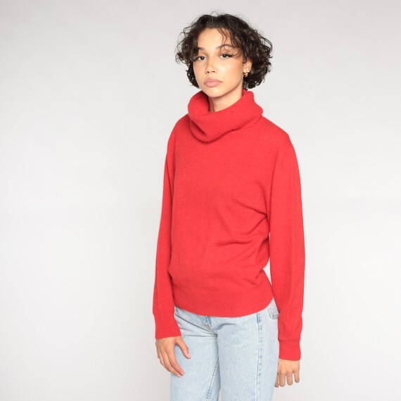 Red Turtleneck Sweater 90s Wool Angora Blend Knit… - image 5