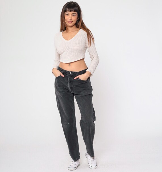 Vintage Black Levis 505 Jeans 90s Straight Leg Jeans High Rise Waist Relaxed Boyfriend Retro Denim 1990s Medium 34 x 30