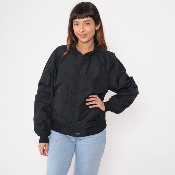 Black Windbreaker Jacket 80s Larry Mahan Windbreaker Retro Western Ranchwear Plain Jacket Raglan Sleeve Jacket Normcore Vintage 1980s Medium