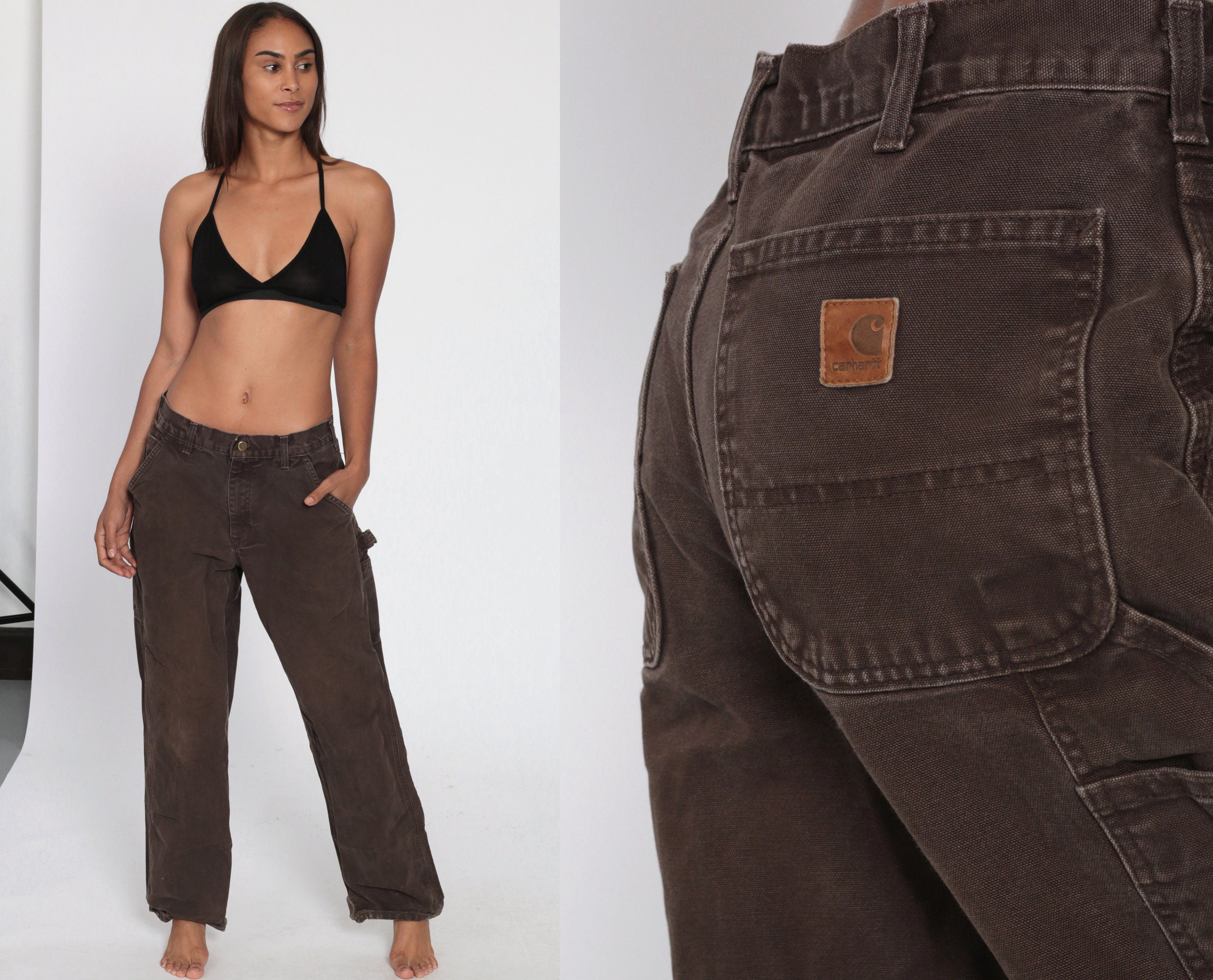 Carhartt Jeans 90s Workwear Brown Boyfriend Fit Relaxed Work Pants Baggy  Cargo Straight Leg Vintage 1990s Streetwear Work Wear Small Medium