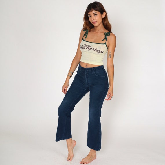 Dickies Corduroy Pants 90s Bell Bottoms Pants Navy Blue Worn Mid Rise Trouser Flared Hippie 1990s Bohemian Vintage Boho Distressed Small 26
