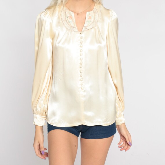 Jessica's Gunnies Blouse 70s Satin Embroidered To… - image 8