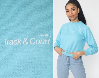 Baby Blue Sweatshirt 80s Tennis Crewneck Track and Court Raglan Sleeve Long Sleeve Shirt Slouchy 1980s Vintage Normcore Extra Small xs s