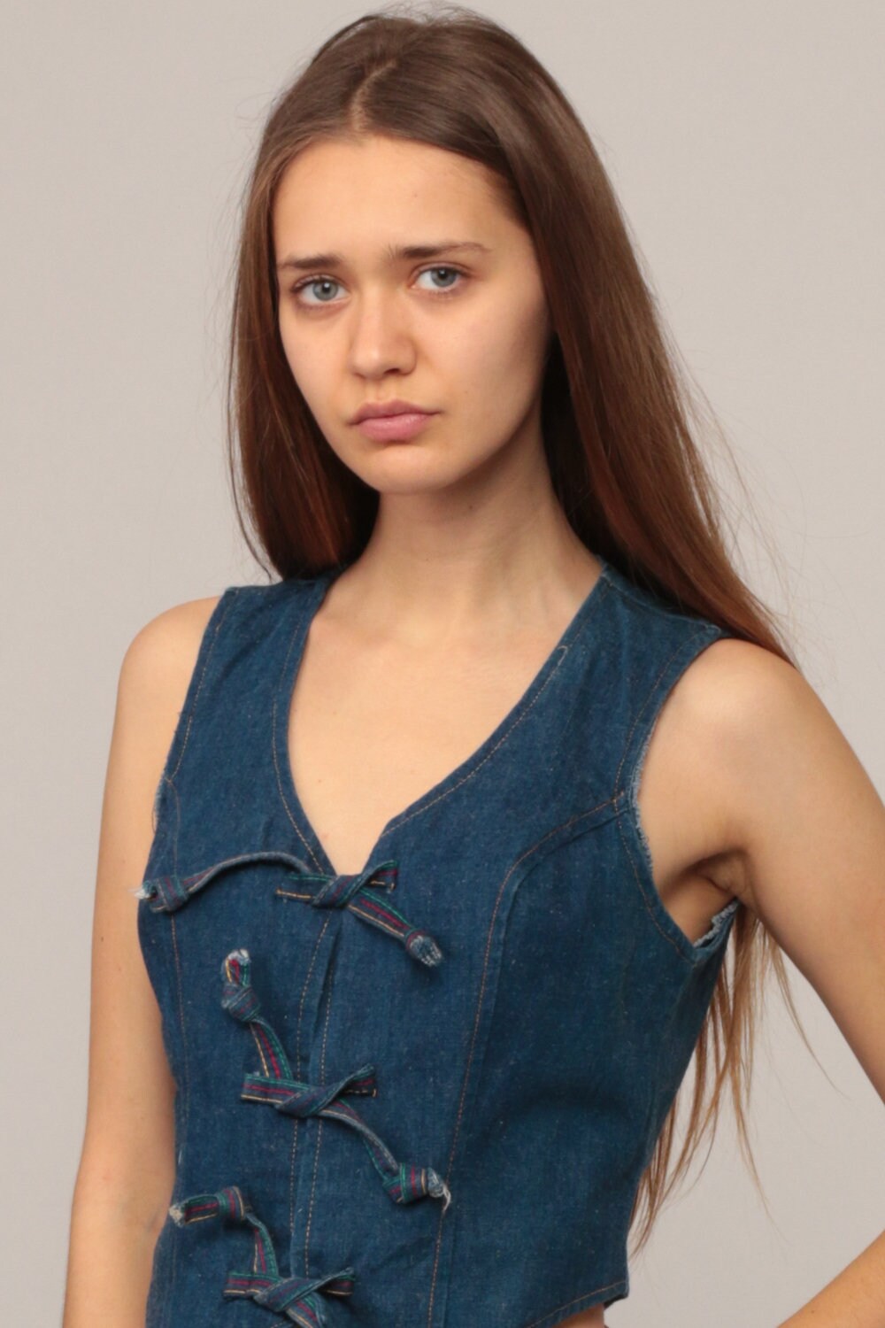 Denim Vest Top 70s Vest Jean Shirt Crop Top Sleeveless Jean Jacket Boho Vest Blue Bohemian 