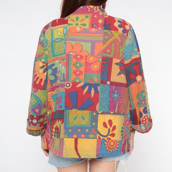 Rainbow Patchwork Jacket Y2K Colorful Hippie Psyc… - image 8