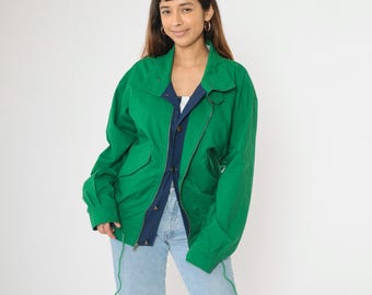 Vintage Green Trekka Outdoor Jacket 80s 90s Two Tone Windbreaker Hiking Coat Korea Made Michael Stern Rugged Clothing 1990s Oversized Small