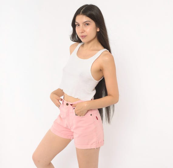 Pink Denim Shorts Lei High Waisted Cuffed Hem Cotton Jean Cut Offs Rose Blush 90s Mom Style Summer Barbiecore Bubblegum Vintage Small S