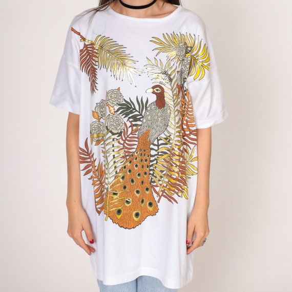 Peacock T-Shirt Dress 90s Metallic TShirt Gold Bi… - image 6