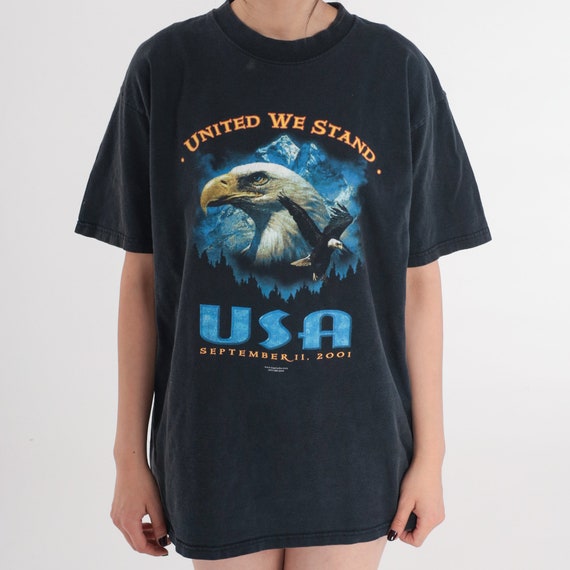 Patriotic Shirt Y2K USA T-Shirt September 11 2001 America United We Stand Graphic Tee Bald Eagle TShirt Proud American Vintage 00s Large L