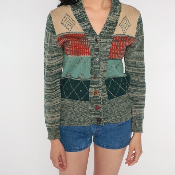 Boho Cardigan 70s Green Space Dye Swt Button up K… - image 8