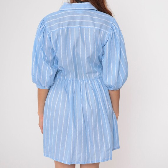Striped Shirt Dress 80s Blue Balloon Sleeve Dress… - image 7