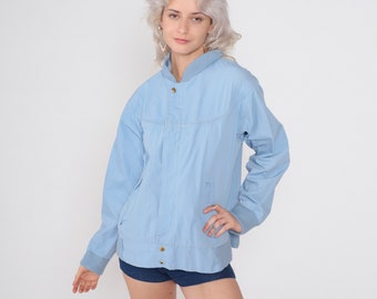 Baby Blue Bomber Jacket 80s Windbreaker Retro Zip Up Baseball Jacket Plain Sporty Streetwear Athleisure Sportswear Vintage 1980s Medium M