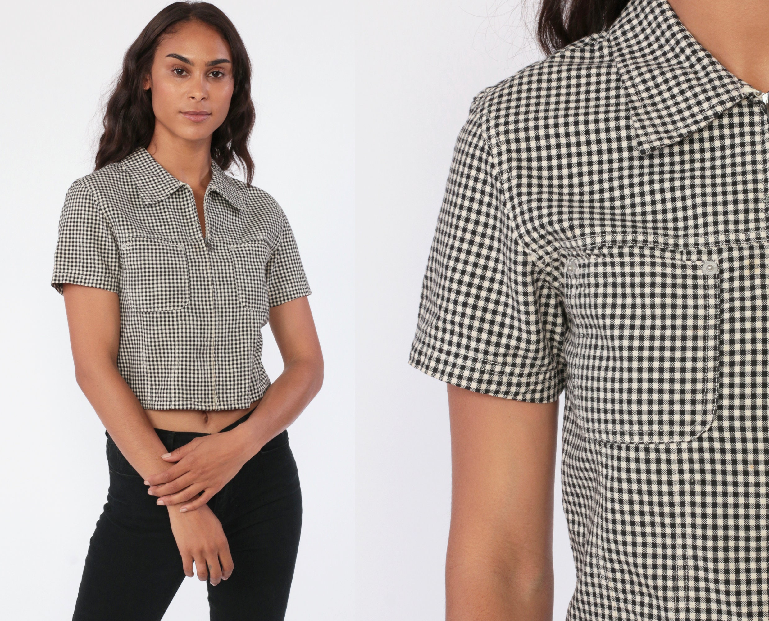 Y2K Gingham Shirt Checkered Crop Top 