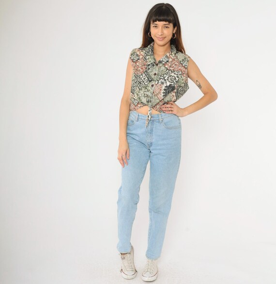 90s Patchwork Crop Top Cropped Blouse Floral Leaf… - image 3
