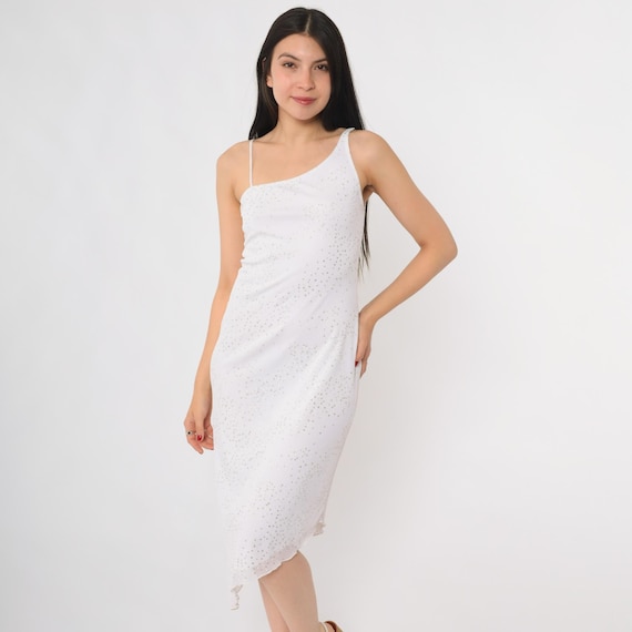 Sparkle Slip Dress Y2K White Silver Sequin Midi Fairycore Party Dress Angel Core Ethereal Dream Celestial Princess Medium M