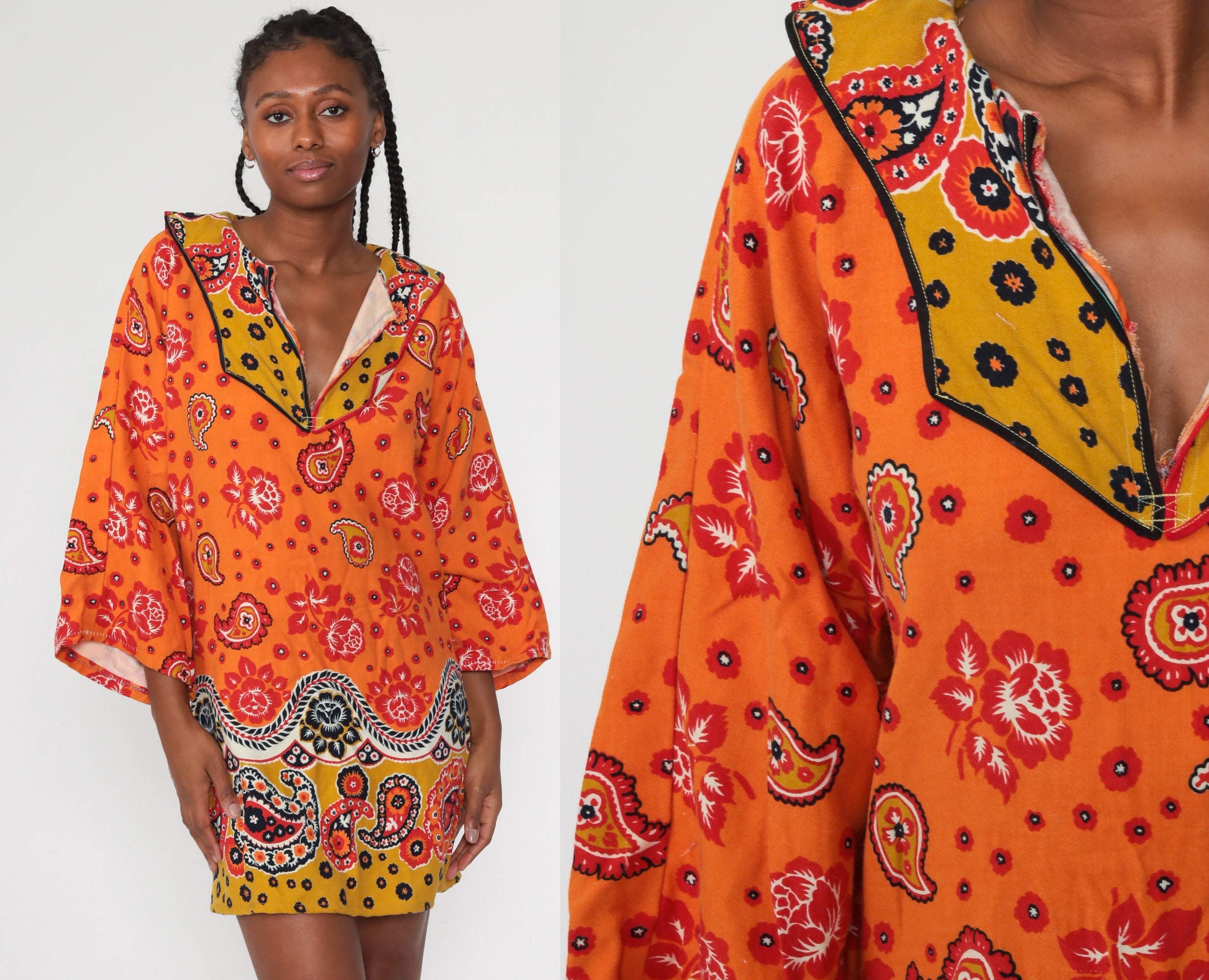 Paisley Tunic Dress Wide Sleeve Dress 