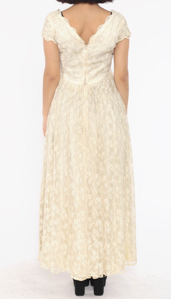 Long Lace Dress 60s Wedding Dress Cream Lace 70s … - image 6