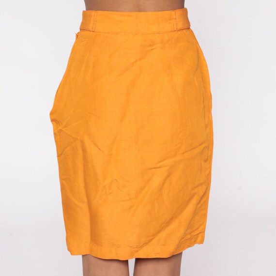 80s Pencil Skirt Orange Silk Skirt 1980s Vintage … - image 7