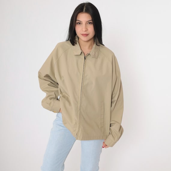 80s Khaki Windbreaker Jacket Plain Zip Up Tan Raglan Sleeve Jacket Sports Vintage 1980s Men's Extra Large xl