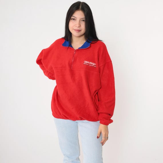 Vintage Captain Morgan Fleece Sweatshirt 90s Red Quarter Zip Sweatshirt Pullover Spiced Rum Quarter Zip Up Jacket Retro 1990s Extra Large xl