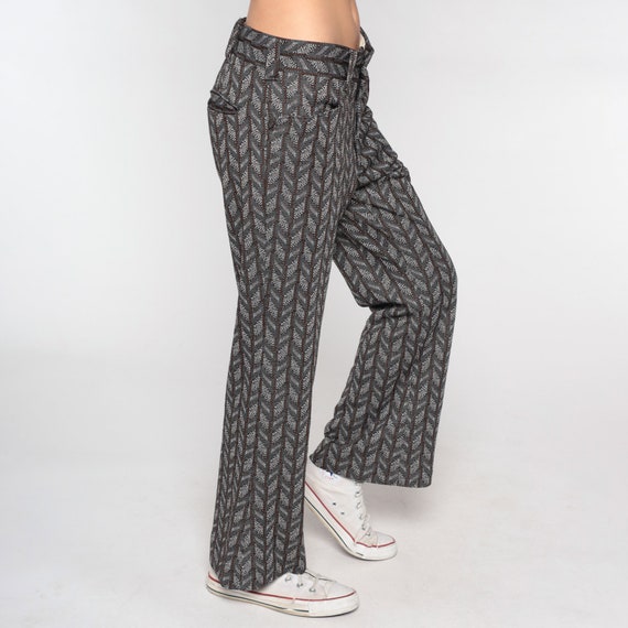 70s Trousers Flared Herringbone Pants High Waisted Rise Bell Bottoms Chevron Print Flares Retro Preppy Seventies Grey Vintage 1970s Medium M