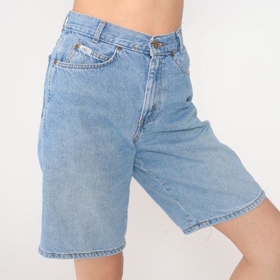 Blue Denim Shorts 90s Bermuda Shorts Mid Rise Jean Shorts Retro Mom Shorts Stone Wash Tomboy Vintage 1990s Chic xs 2xs 23