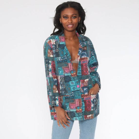 90s Patchwork Jacket Blue Boho Jacket Floral Jacket 80s Blazer Hippie Bohemian Oversized Vintage 1990s Boho Hippy Extra Large xl