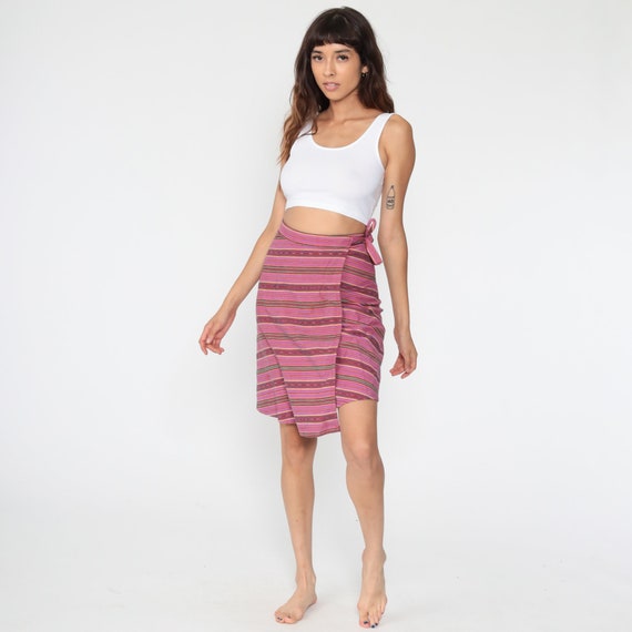 Purple WRAP Skirt Boho Cotton Striped 90s Mini Pr… - image 2