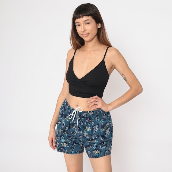 Turtle Swim Shorts 00s Alligator Print Swim Trunks Retro Elastic Waist Surf Shorts Vintage 2000s Beach Bum Philippines Swimwear Small Medium