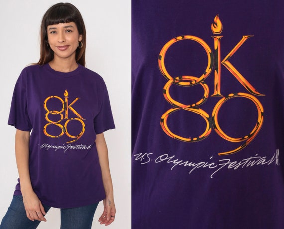 80s Oklahoma City Shirt 1989 Sports Festival Tshirt Athletic 1980s Purple Athletic Event OKC Short Sleeve Top Sportswear Hanes Large L