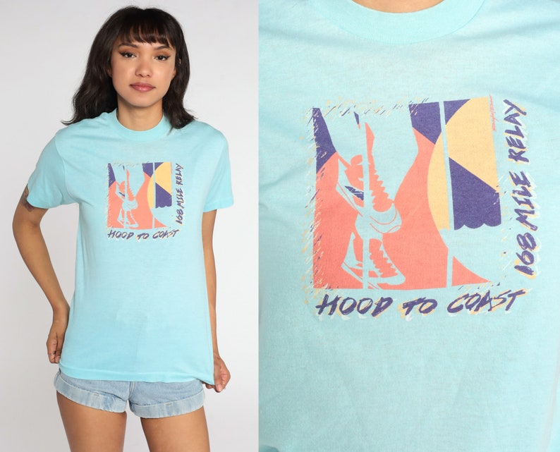 Hood to Coast Shirt 80s Portland Oregon Relay Tshirt Running T Shirt Run Tee Graphic Single Stitch Shirt Vintage 1980s Small image 1