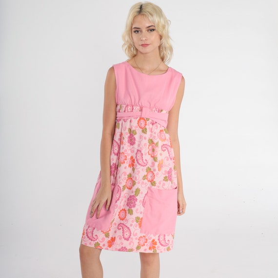 Pink Floral Dress 70s Mod Mini Dress Retro Groovy… - image 3