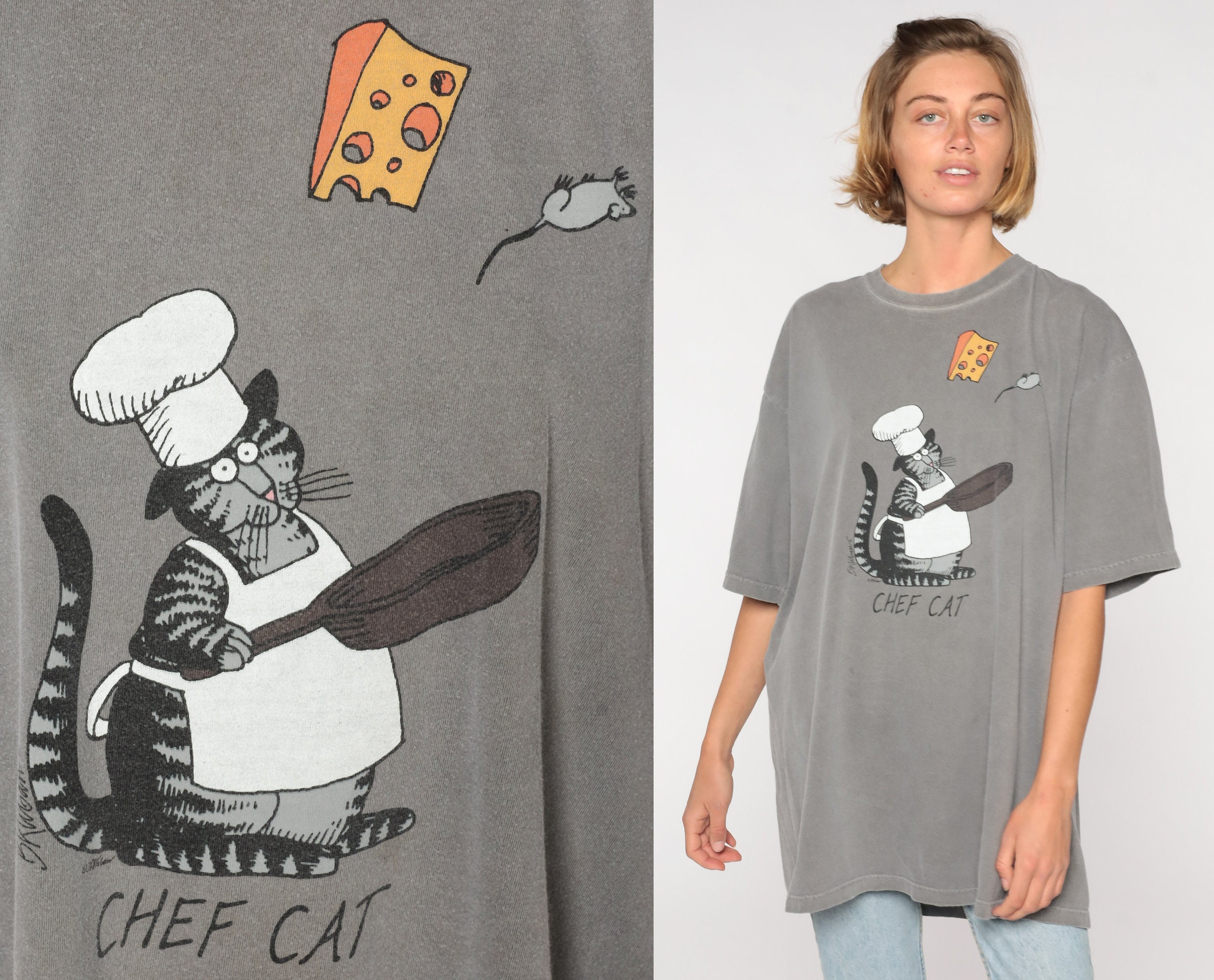Kliban Cat Shirt Crazy Shirts Tshirt 90s Chef Cat Mouse Cheese Shirt 